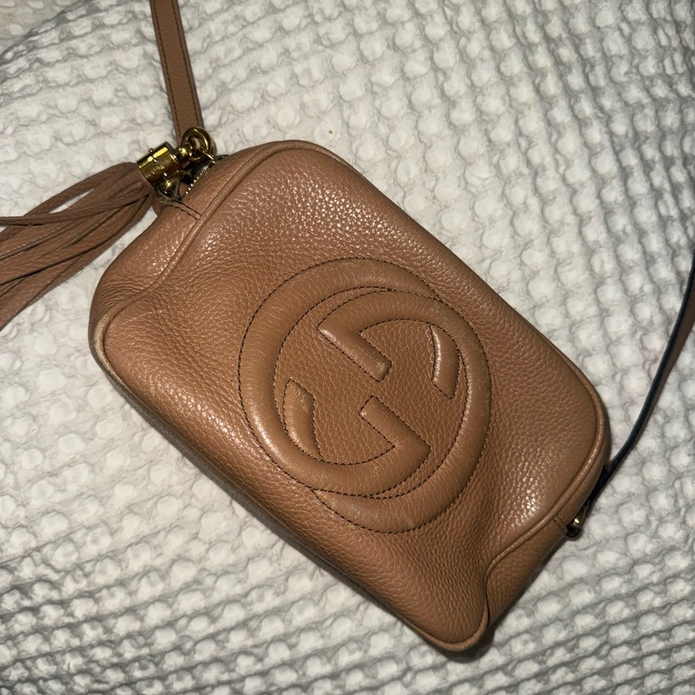 Gucci Tan Crossbody Bag with Iconic GG Logo